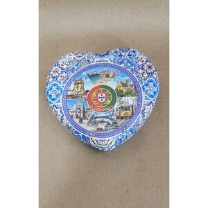 Portugal Souvenir Heart Compact Mirror Azulejo Tile Design Rhinestone Accents